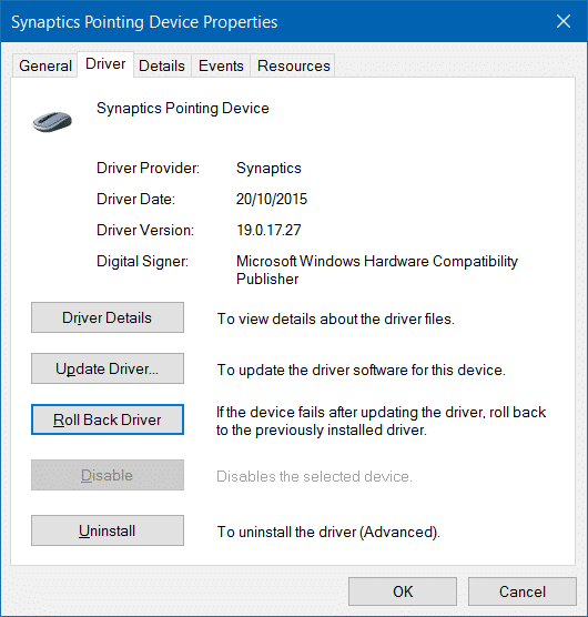 Driver details. Rollback Driver. Synaptics pointing device. Synaptics pointing device Driver. Synaptics pointing device мышью.